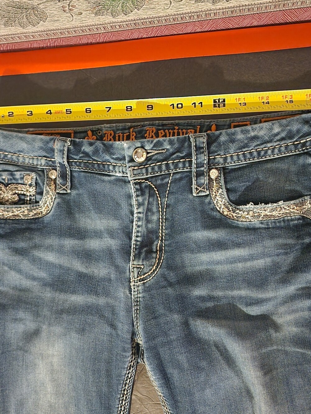 Rock Revival Tansy Mid-Rise Curvy Boot Jeans Size 30, Inseam 34" Hem Wear, Spot - Picture 7 of 12